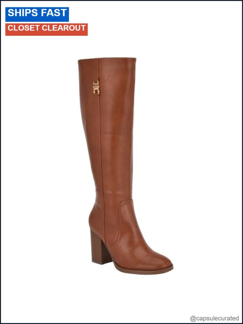 Knee-High Block Heel Boots with Almond Toe and Zipper Closure